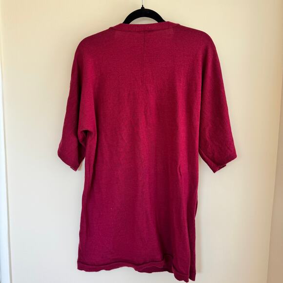 Eileen Fisher Tunic Raspberry Red Merino Wool V-Neck Sweater Dolman Sleeve Sz L - Picture 4 of 4